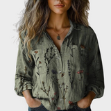 Lenka Elegantní Vintageová Khaki Blůza DlouhýRukáv