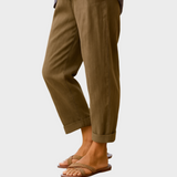 Andrea Elegantní Bílé Lněnobavlněné Cropped Kalhoty
