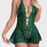 Karolína Elegantní Průhledné Krajkové Bodysuit Černé