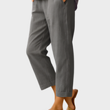 Andrea Elegantní Bílé Lněnobavlněné Cropped Kalhoty