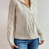 Harlow | Cable Knit Sweater with Zipper Collar