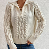 Harlow | Cable Knit Sweater with Zipper Collar