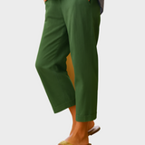 Andrea Elegantní Bílé Lněnobavlněné Cropped Kalhoty