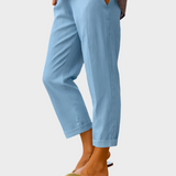 Andrea Elegantní Bílé Lněnobavlněné Cropped Kalhoty