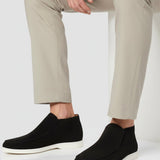Pánské semišové loafers boty – Slip-On Chukka styl, plochý podpatek – Černé