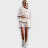 Anna Sofistikovaná Oversize Halenka Pruhované Šortky