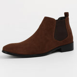 Minimalistické Slip-On Chelsea Boty – Hnědý Vzhled Semiše, Elastické Boční Panely, Plochý Podpatěk