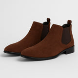 Minimalistické Slip-On Chelsea Boty – Hnědý Vzhled Semiše, Elastické Boční Panely, Plochý Podpatěk