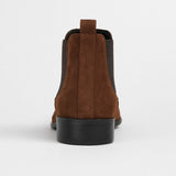 Minimalistické Slip-On Chelsea Boty – Hnědý Vzhled Semiše, Elastické Boční Panely, Plochý Podpatěk