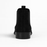 Minimalistické Slip-On Chelsea Boty – Černý Vzhled Z Semiše, Elastické Boční Panely, Plná Podpatka