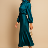 Satin High Waist Midi Dress
