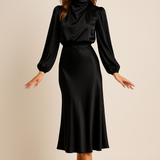 Satin High Waist Midi Dress