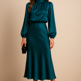 Satin High Waist Midi Dress