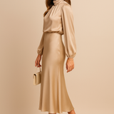 Satin High Waist Midi Dress