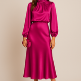 Satin High Waist Midi Dress
