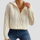 Harlow | Cable Knit Sweater with Zipper Collar
