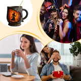 Artisanální 3D Halloweenský hrnek – S designem čarodějnice a kočky