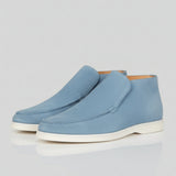 Pánské semišové loafery – Slip-On Chukka styl, plochý podpatek – Světle modré