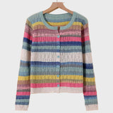 Věnceslava Elegant Pletený Cardigan Retrostylové Proužky