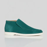 Pánské semišové loafers boty – Slip-On Chukka styl, plochý podpatek – Modrozelená
