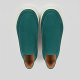 Pánské semišové loafers boty – Slip-On Chukka styl, plochý podpatek – Modrozelená