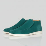 Pánské semišové loafers boty – Slip-On Chukka styl, plochý podpatek – Modrozelená