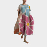Magdaléna Elegantní Retrostylový Oversize Květinové Šaty