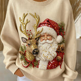 Dame Vintage Santa Sob Casual Crewneck Pullover
